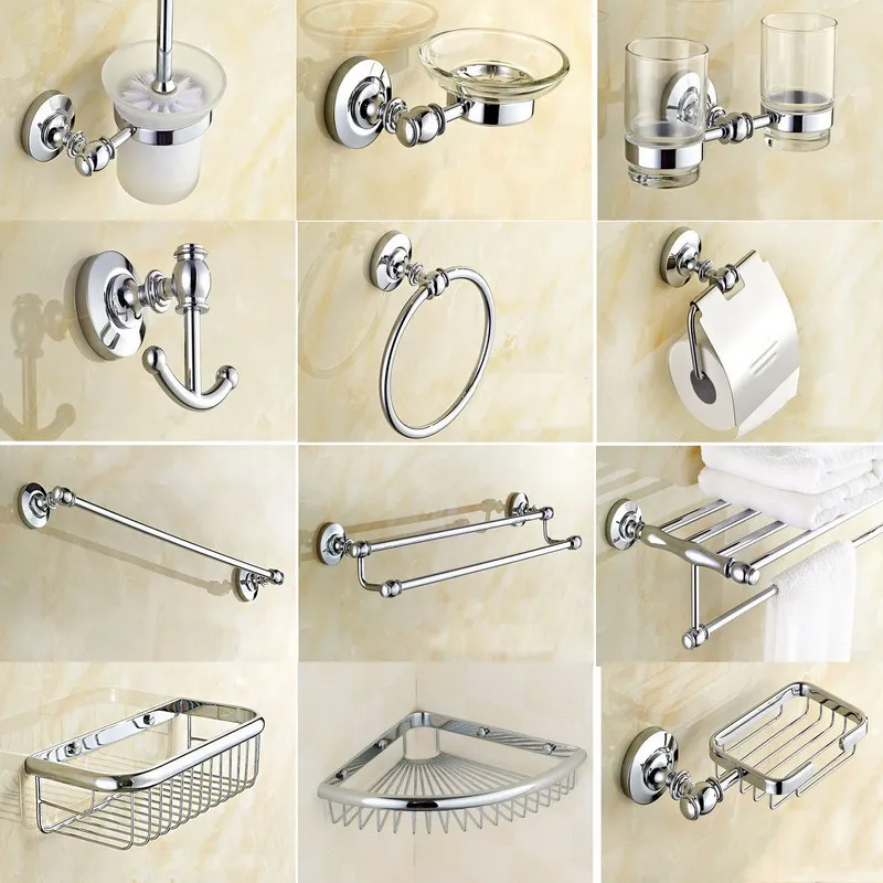 Polished Chrome Brass Wall Mounted Bathroom Accessories Set Towel Bar Soap Dish Robe Hook Toilet Paper Holder aset005