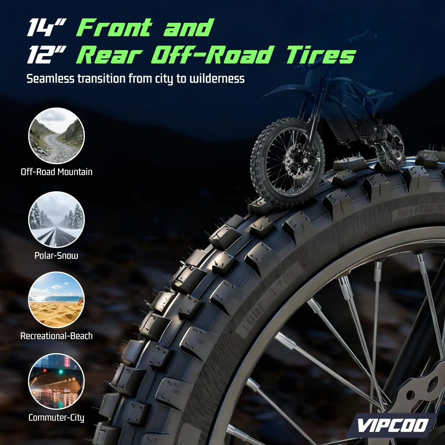 3500W Electric Motorcycle for Adults, H3 Off Road Motor Bikes Up to 40MPH / 45 Miles Range, 14"/12" Fat Tire Motorbike