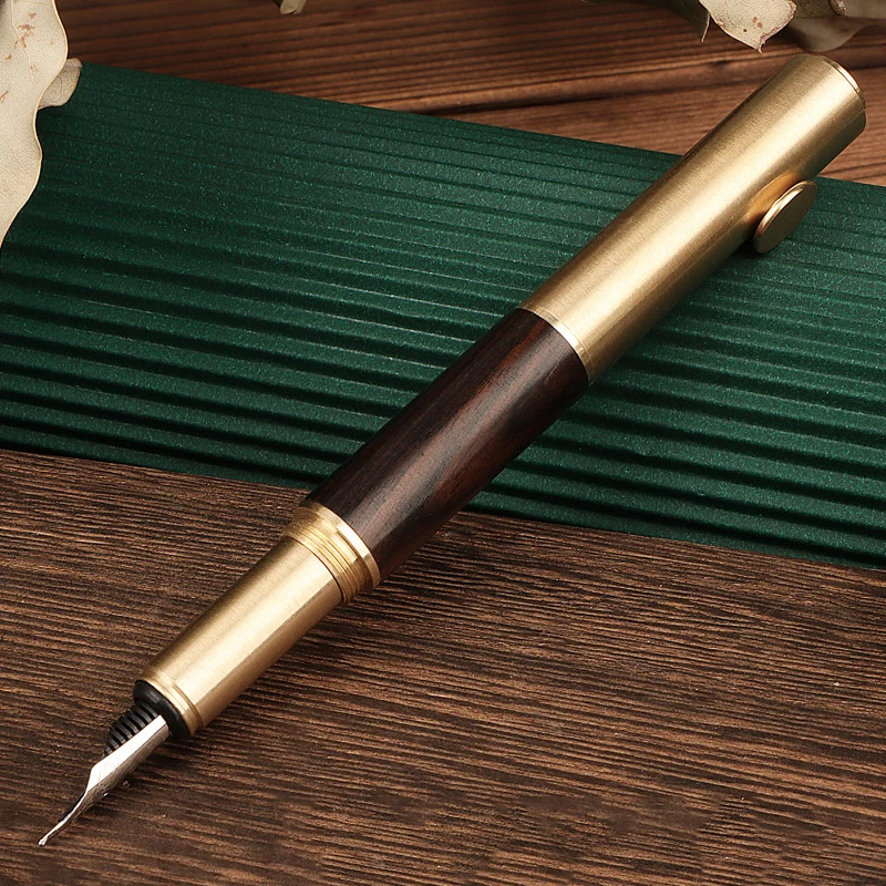 Vintage Brass Sandalwood Fountain Pen Portable Mini Pocket Business Office Writing Pens Student Art Calligraphy Stationery