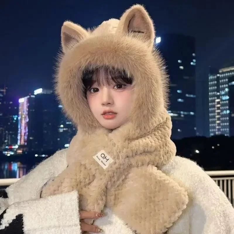 Bufanda tejida con orejas de zorro para mujer