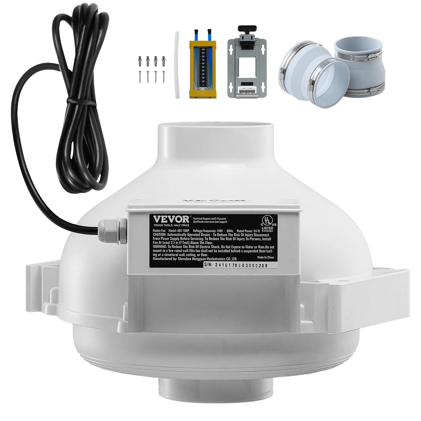 SucceBuy Radon Fan Installation Kit Quiet Radon Mitigation Fan System Kit with Indicator Waterproof Indoor/Outdoor Ventilation