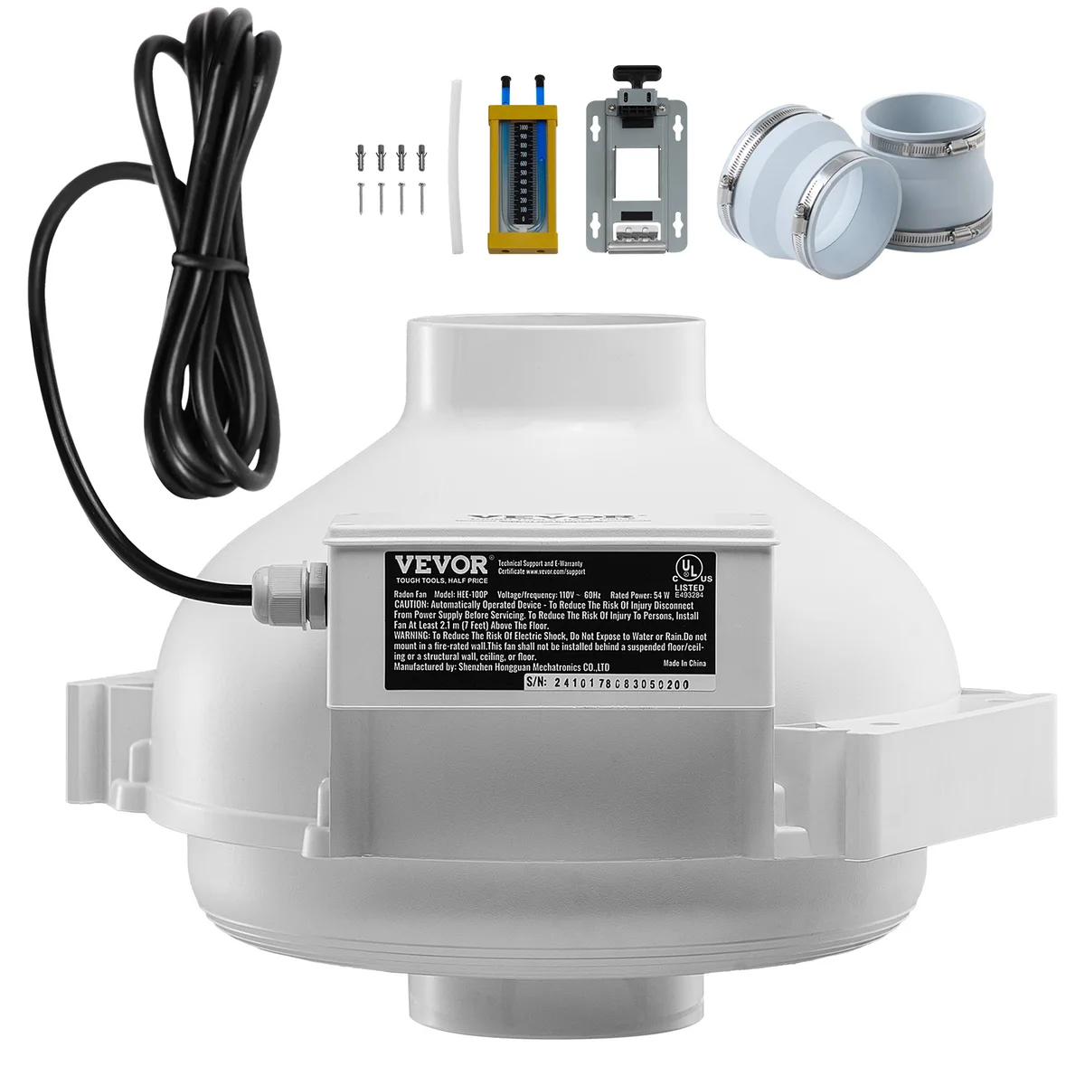 SucceBuy Radon Fan Installation Kit Quiet Radon Mitigation Fan System Kit with Indicator Waterproof Indoor/Outdoor Ventilation