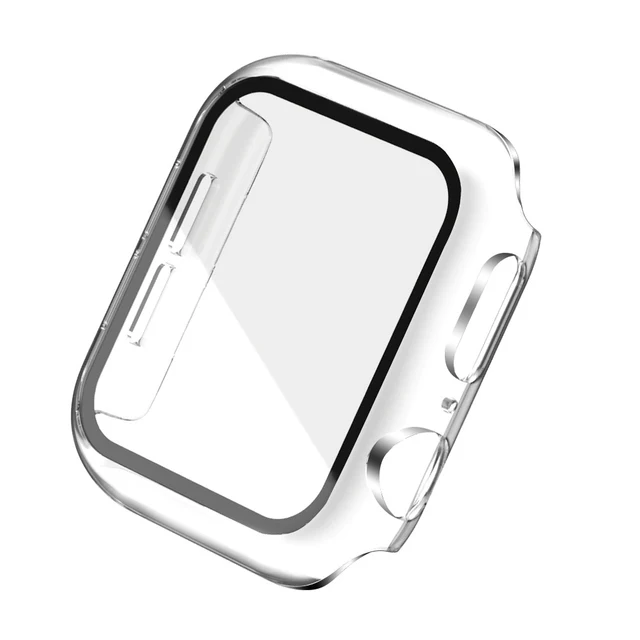 Hard PC Case for Apple Watch Series 45mm 41mm 44mm 40mm 42mm 38mm Tempered Protective Cover for Iwatch Serie 7 6 5 4 3 2 1 SE Transparent