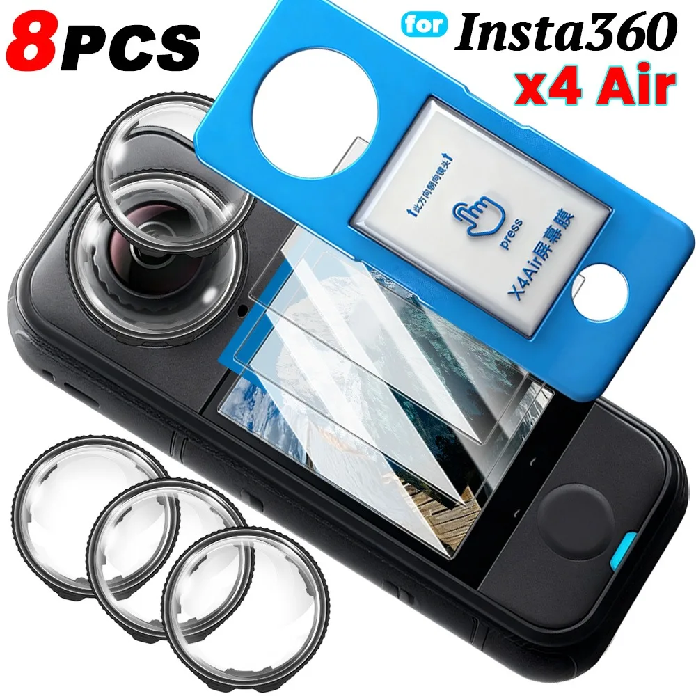 Insta360 X4 Air용 1-8개 강화 유리 스크린 프로텍터 설치가 용이함 HD 안티 스크래치 렌즈 필름 카메라 보호 필름
