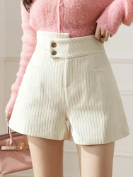 QOERLIN Fall Winter Corduroy Shorts Irregular Waist Pocket A-Line Beige Black Shorts Korean Fashion Solid Short Pants Streetwear