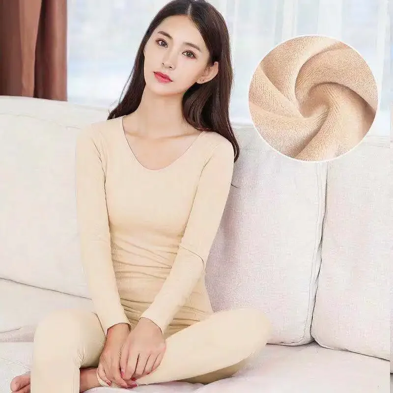 Sexy Thermal Underwear Women Suit Thin Round Neck Tight-fitting Long Body Shaped Slim Intimate Sets Pajamas Warm Autumn Winter