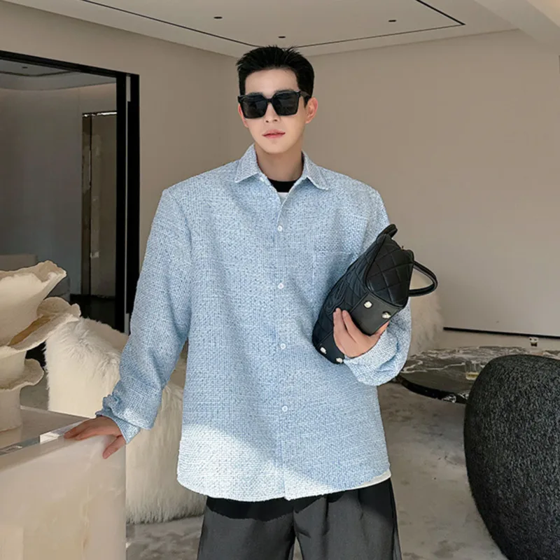 

Рубашка SYUHGFA мужская с отложным воротником и длинными рукавами, Повседневная блуза свободного покроя в Корейском стиле, с одним карманом, одежда для мужчин, весна 2024