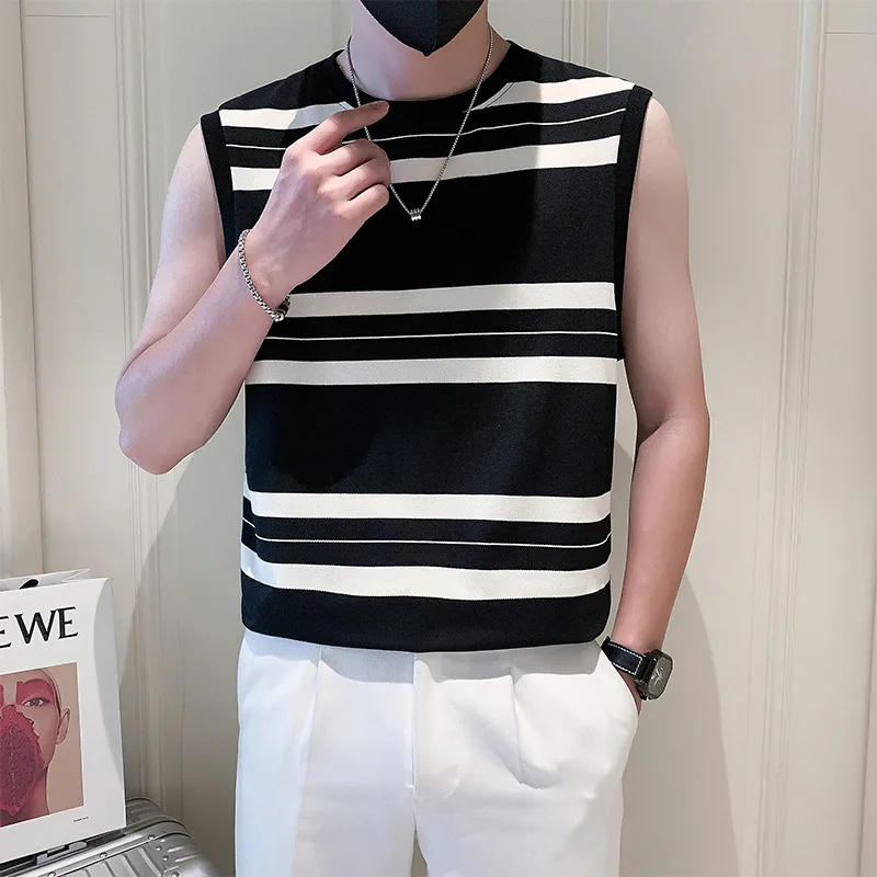 

Summer New Style Casual Sweat Tank Top Tank Top Men's Stripe Sleeveless T-shirt Men Clothing