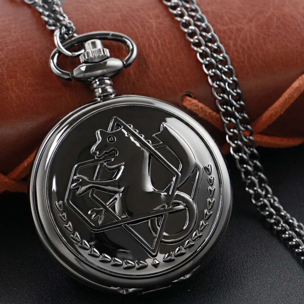 

Bright Texture Steampunk Quartz Pocket Watch Black Watch Case Necklace Pendant Clock Chain Men and Women Christmas Gift