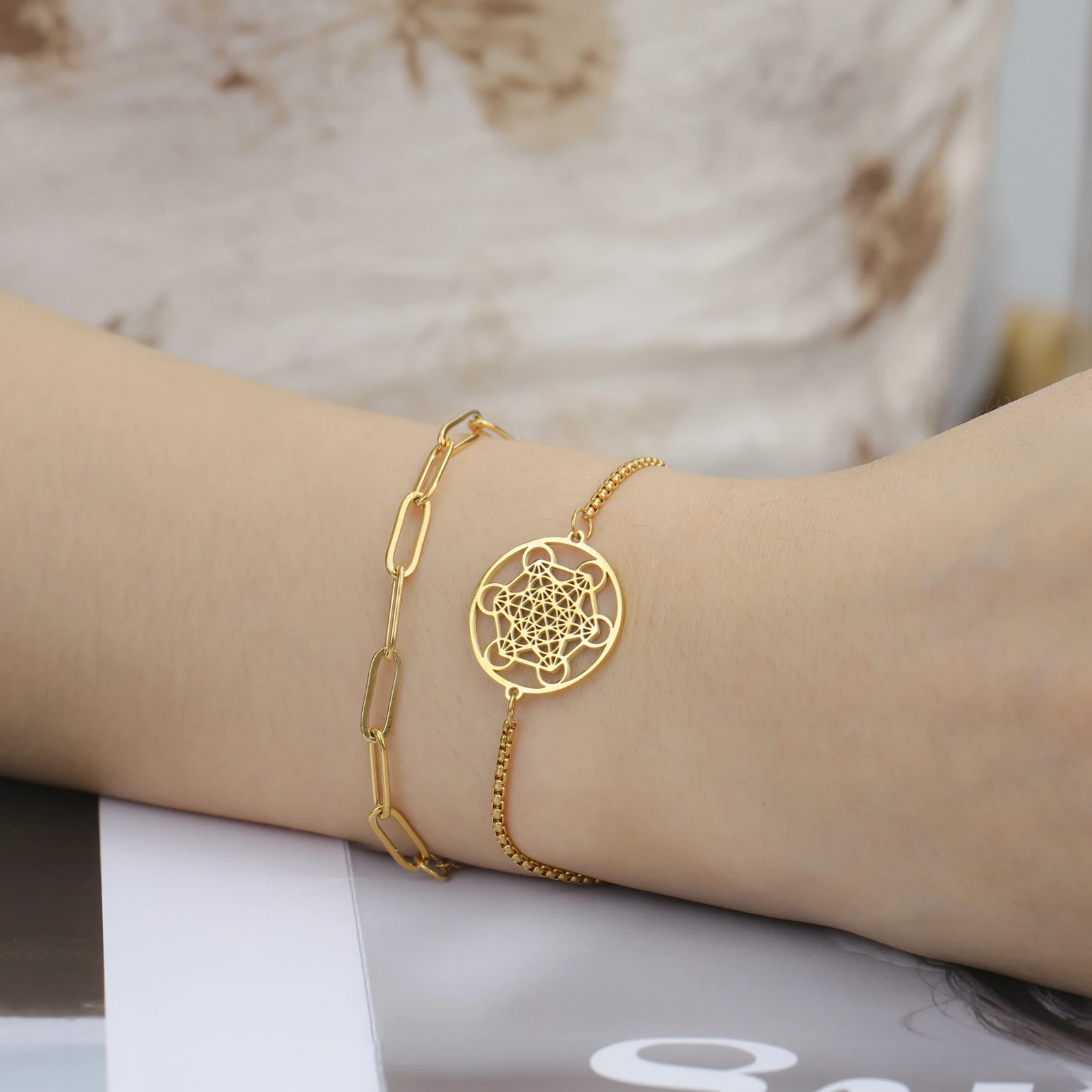 Lucktune Edelstahl Engel Siegel Erzengel Metatron Würfel Seil Armbänder für Frauen Spirituelles Amulett Schmuck Jubiläumsgeschenke – Detail 29