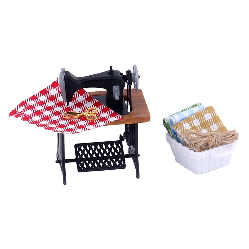 1Set 1:12 Dollhouse Miniature Sewing Machine Scissor Cloth Storage Box Furniture Sewing Scenes Decor Toy Doll House Accessories