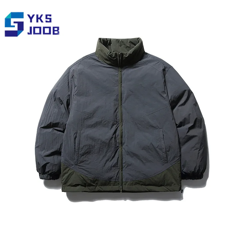 

Contrast Patchwork Cotton-padded Coats Mens Casual Retro Stand-up Collar Loose Thick Warm Jacket Fashion Zip-up Winter Padding