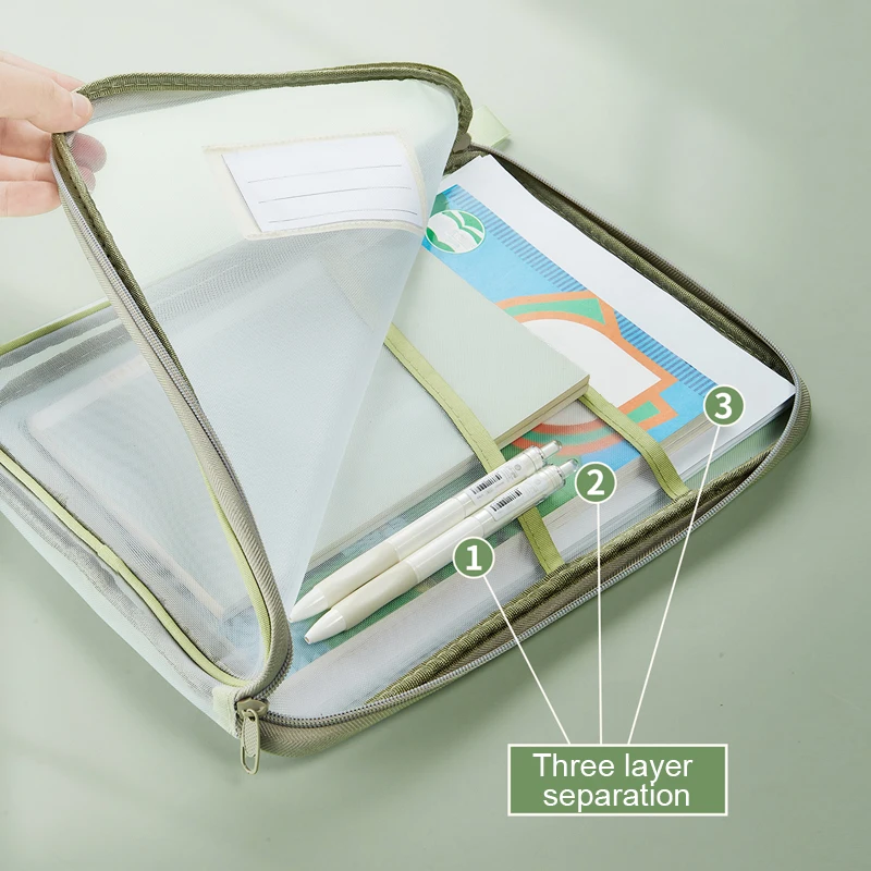 A4 Double-Layer Mesh Zipper Bag - Large Capacity Stationery Organizer