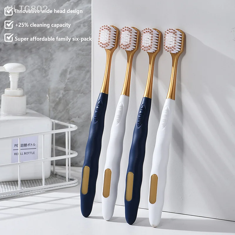 6Pcs 와이드 헤드 소프트 롱 헤드 성인용 큰 헤드 칫솔 편안한 치아 슈퍼 소프트 구강 청소 브러쉬