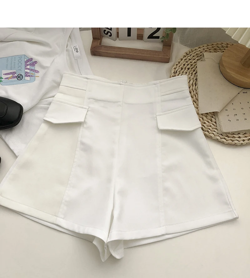 KUSAHIKI Fashion High Waist Woman Shorts 2022 Spring Summer Korean Style Botoms Causal Solid Wide Leg Short Feminima mom shorts