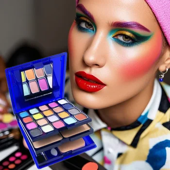 Tavolozza trucco multifunzionale da 30 colori, ombretto + fard + polvere + lucidalabbra, viene fornito con un soffio di cipria, pennello per ombretto, cont