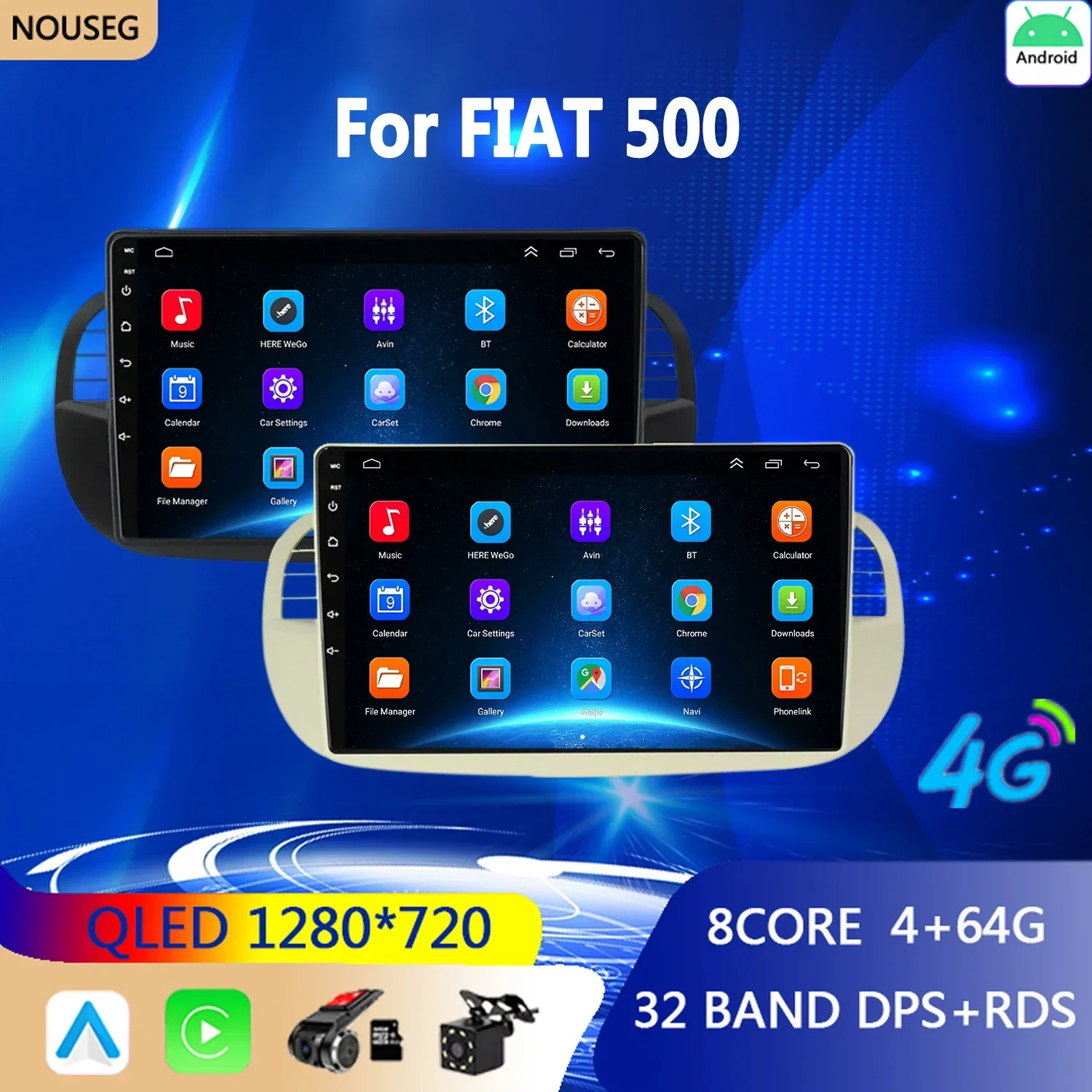 Android Auto Car Radio Carplay Per Fiat 500 2007-2015 Audio Stereo Gps Multimedia Player Wifi Bluetooth Carplay 4G-Lte