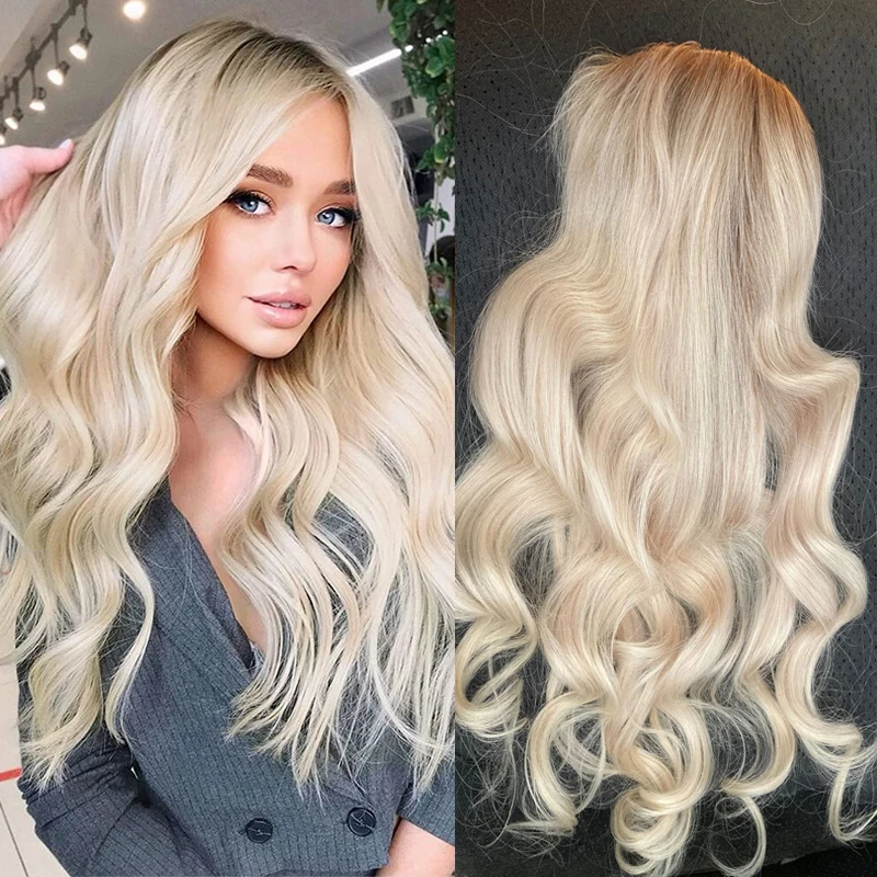 

Ombre Blonde Mono top Wig Topper for Women Body Wave Human Hair Women Toupee Clip in Toppers 120 Density Hair Pieces