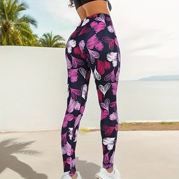 Leggings da donna sexy carini a forma di cuore bianco rosso con pantaloni da yoga fitness sportivi casual ad alta elasticità 1