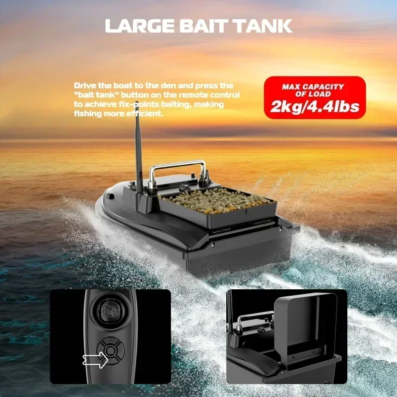 VWVIVIDWORLD RC Fishing Bait Boat 500M Remote Control 2KG Loaded Fixed Speed Cruise Waterproof 4 Night Light High Speed VX Remote Control Bait Boat