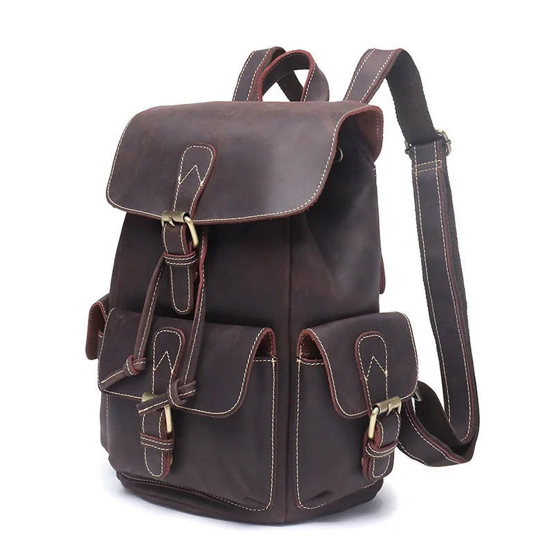 

Crazy Horse Leather Men's backpack Large capacity Cowhide 13 inches laptop Backpack Casual Bag Travel School Bags For teenager