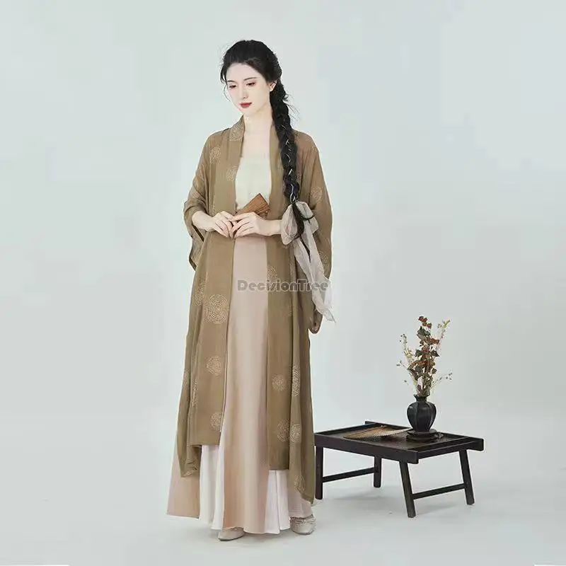 

2023 summer new chinese retro ancient song dynasty women hanfu daily improved loose casual three pieces elegant hanfu set s375