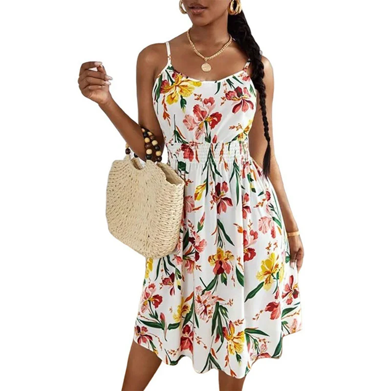 

Floral Dress for Women Summer 2023 Long Girl Elegant Simple American Style Camisole Sleeveless Printed Graphic Vintage Chiffon