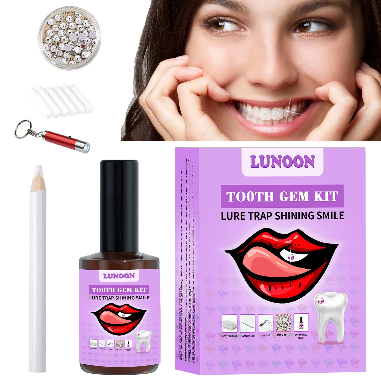 Tooth Gem Kit Clear Crystals Teeth Gems Kit With Glues And Light