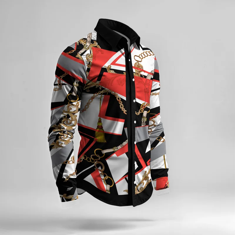 2025 Spring Summer Men Shirt Set Brand Print Fashion Printing Two Piece Set Mens Light Luxury Lightweight Party Long Sleeves_voghion.com