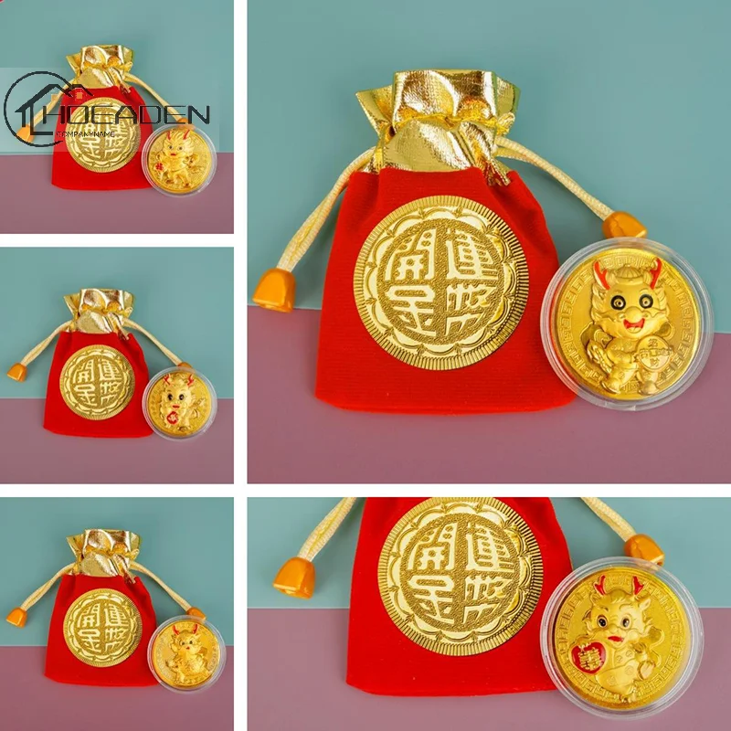 

2024 Dragon Year Gold Foil Commemorative Coin China Mascot Spring Festival Lucky Red Envelope New Year Gifts