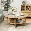 2-Tier Solid Wooden Circle Coffee Table for Living Room, Circular Rustic Farmhouse Coffee Table with Storage Shelf 1