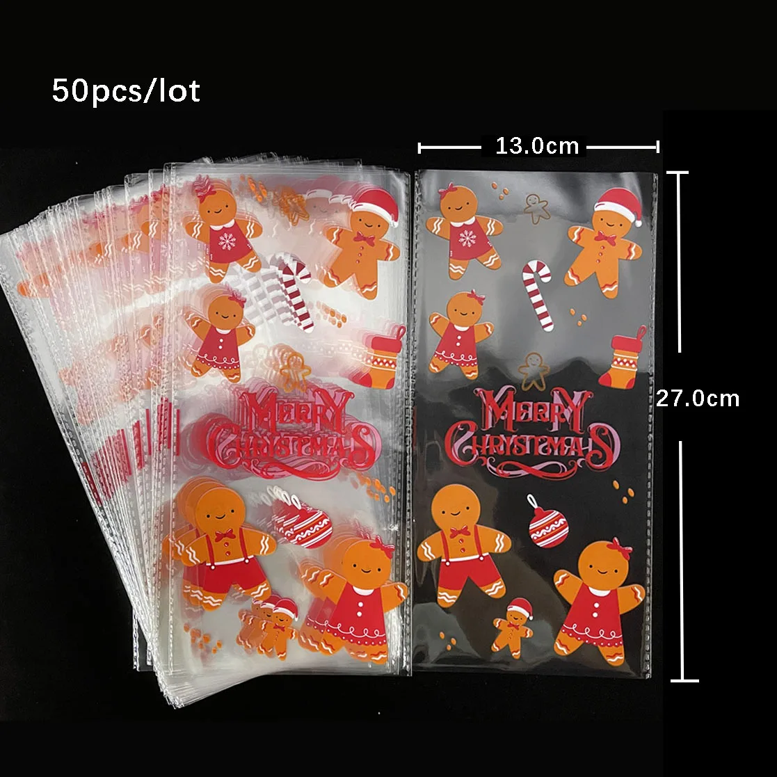 50Pcs Christmas Gift Bag Transparent Plastic Bags Presents Candies Cookies Xmas Home Store Sale Gift Cookies Wrapping Bags