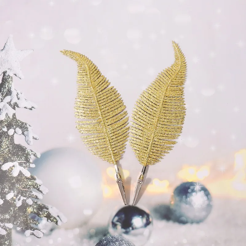 6pcs Christmas Glittery Feather Clip DIY Christmas Tree Decoration Feather Glittery Baubles Ornament Party Supplies Home Decor