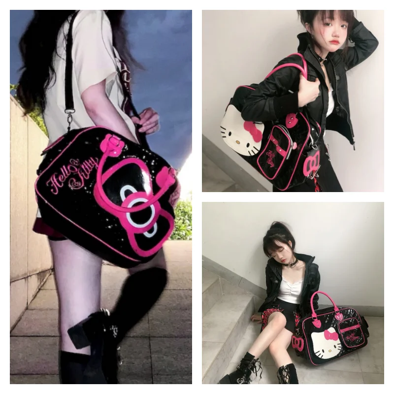 

Sanrios Hellokittys Anime Cute Cartoon Messenger Bag Japanese Kawaii Hot Girl Pu Large Capacity Handbag Travel Bag School Y2k