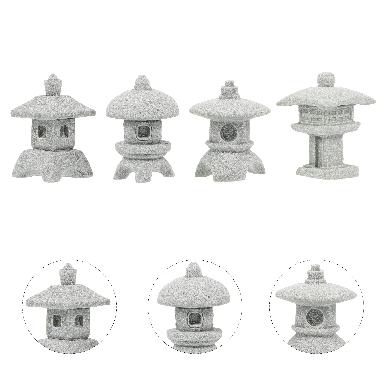 

4 Pcs Fish Tank Decorations Bonsai Adorn Miniature Scene Pagoda House Sand Table Pavilion Model Statue Tabletop Ornament Office