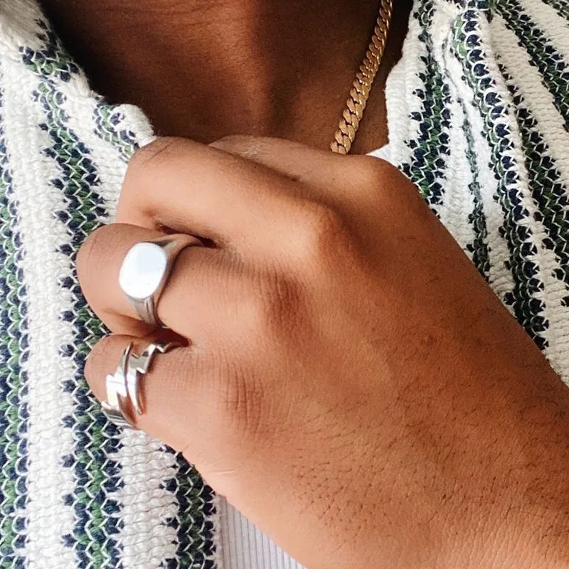 2022 New Trendy Lightning Men Ring Simple Glossy Stainless Steel Finger Ring For Men Party Jewelry Gift
