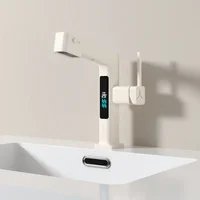 White intelligent digital display multi-function pull-out upflow basin counter basin hot and cold spout single hole faucet 1