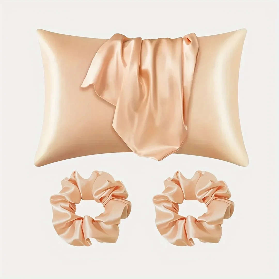 4-Piece Hair Care Set: 2 Silky Pillowcases & 2 Polyester Hair Scrunchies 3