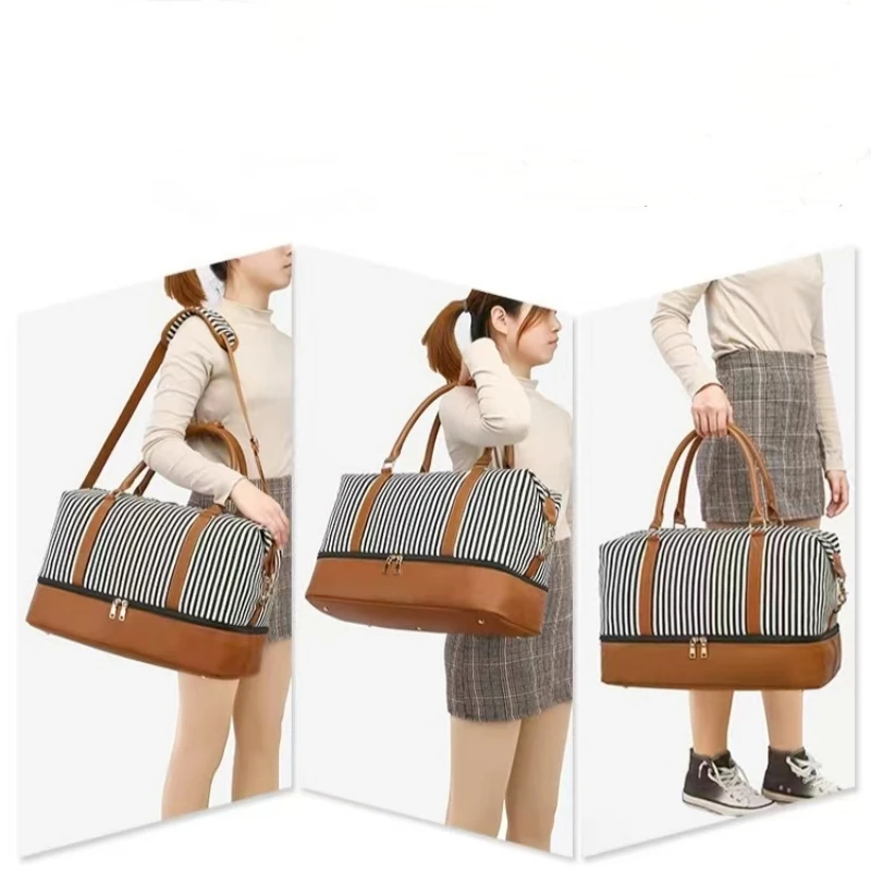 Travel Lady Bag Striped Canvas Crossbody Bag One-shoulder Hand Luggage