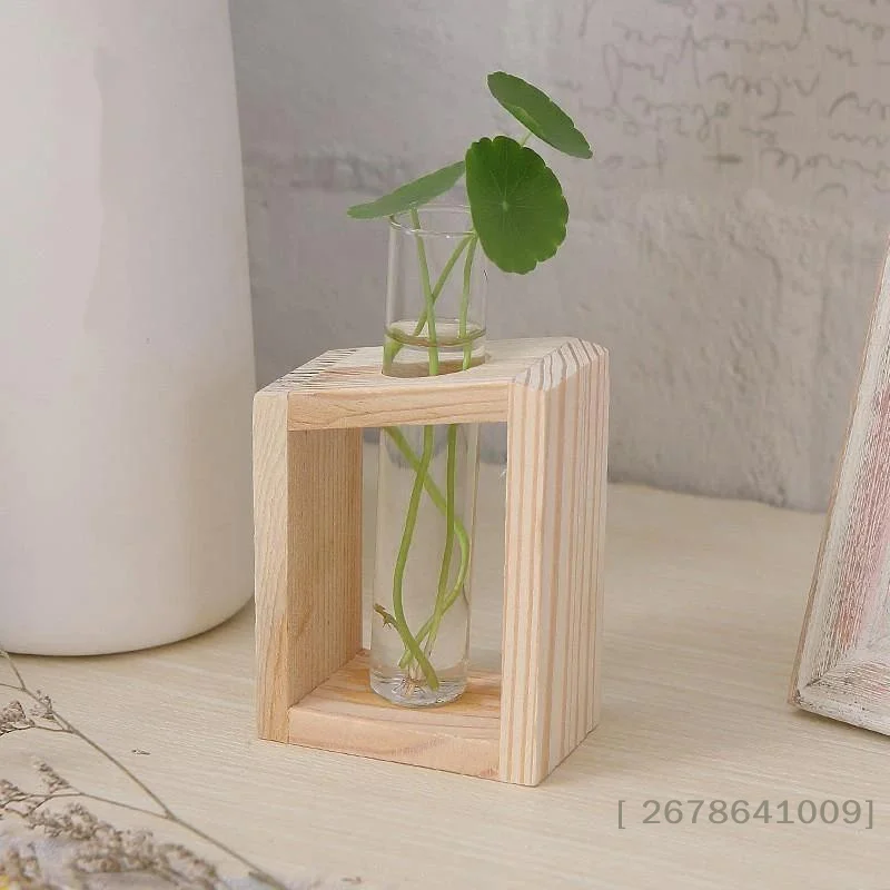 Elegant Glass Test Tube Vase with Wooden Stand for Plant Propagation and Home Decor
