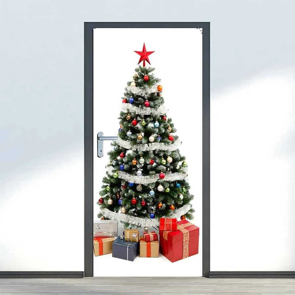 ChristmasTreeDoorStickersMerryChristmasThemeDoorMuralSticker