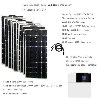 Solar Panel Kit Complete 2000W 220V 110V Battery Charger PV Panel 100W Hybrid Inverter Off Grid Home System Camping Car Caravan