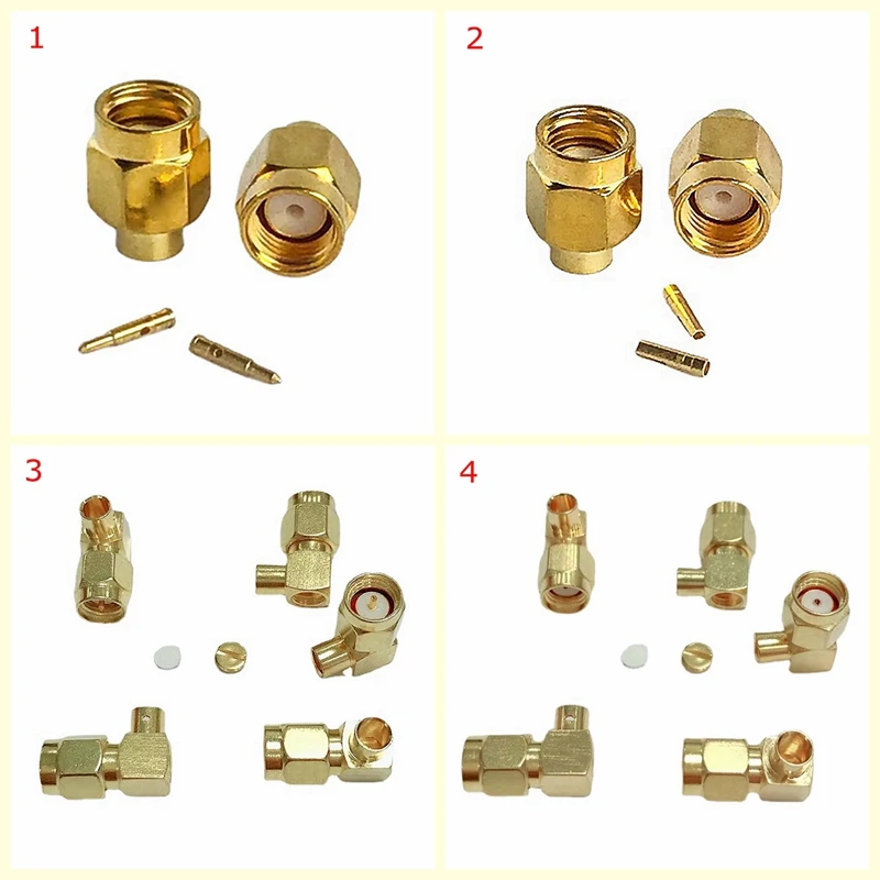 Conector rf Macho Sma Rp-sma Male Jack Plug Ângulo Direito de 90 Graus Centro de Solda Semi-rígida Latão Banhado a Ouro Rg402 10 Pcs Lote