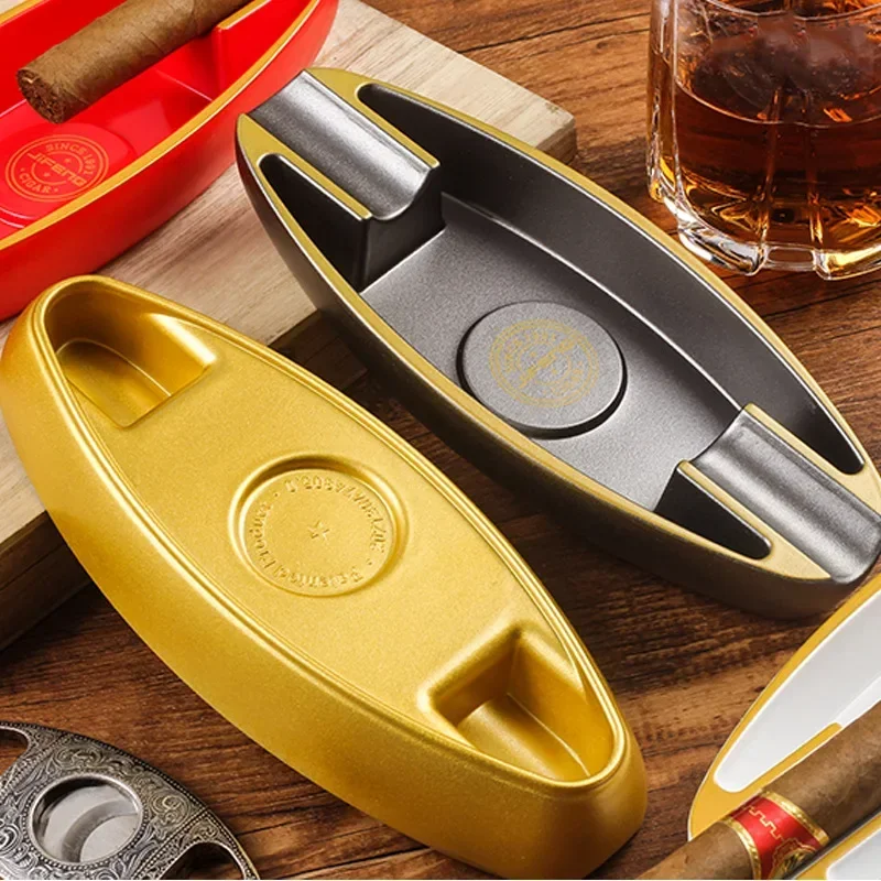 Luxury Cigar Ashtray Melamine Resin Portable Lightweight Ash Tray 2 Slots Cigar Smoking Accessories portable ashtray