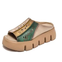 GKTINOO Genuine Leather Summer Shoes Women Slippers Wedges Outside Slides Leisure 2026 New Handmade Concise Ladies Slippers - Image 2