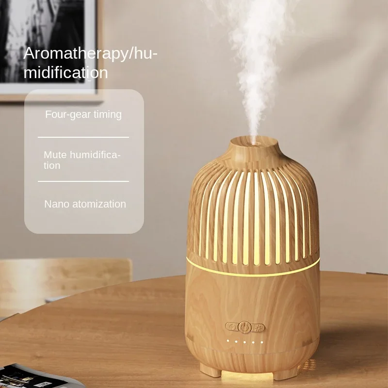 Strip Hollowing Wood Grain Air Humidifier Essential Oil Diffuser 500ML with Lights Ultrasound Electric Aromatherapy Diffuser