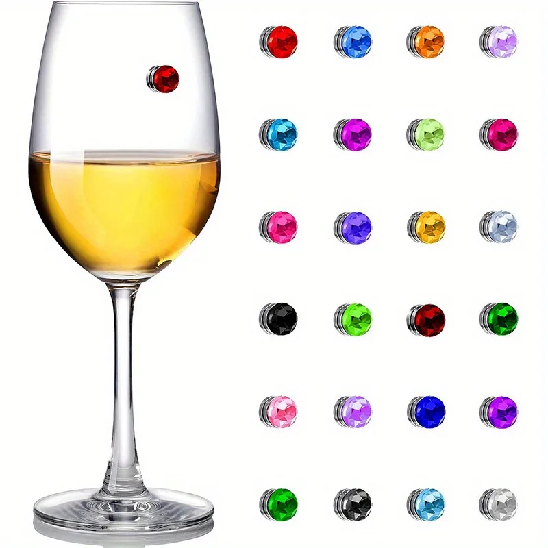 24 pcs/Pack Personalized Gem Hanger Wine Cup with Magnetic Ring Set Red Wine Cup Champagne Flute Cocktai,wine glass marker,wine glass decorations