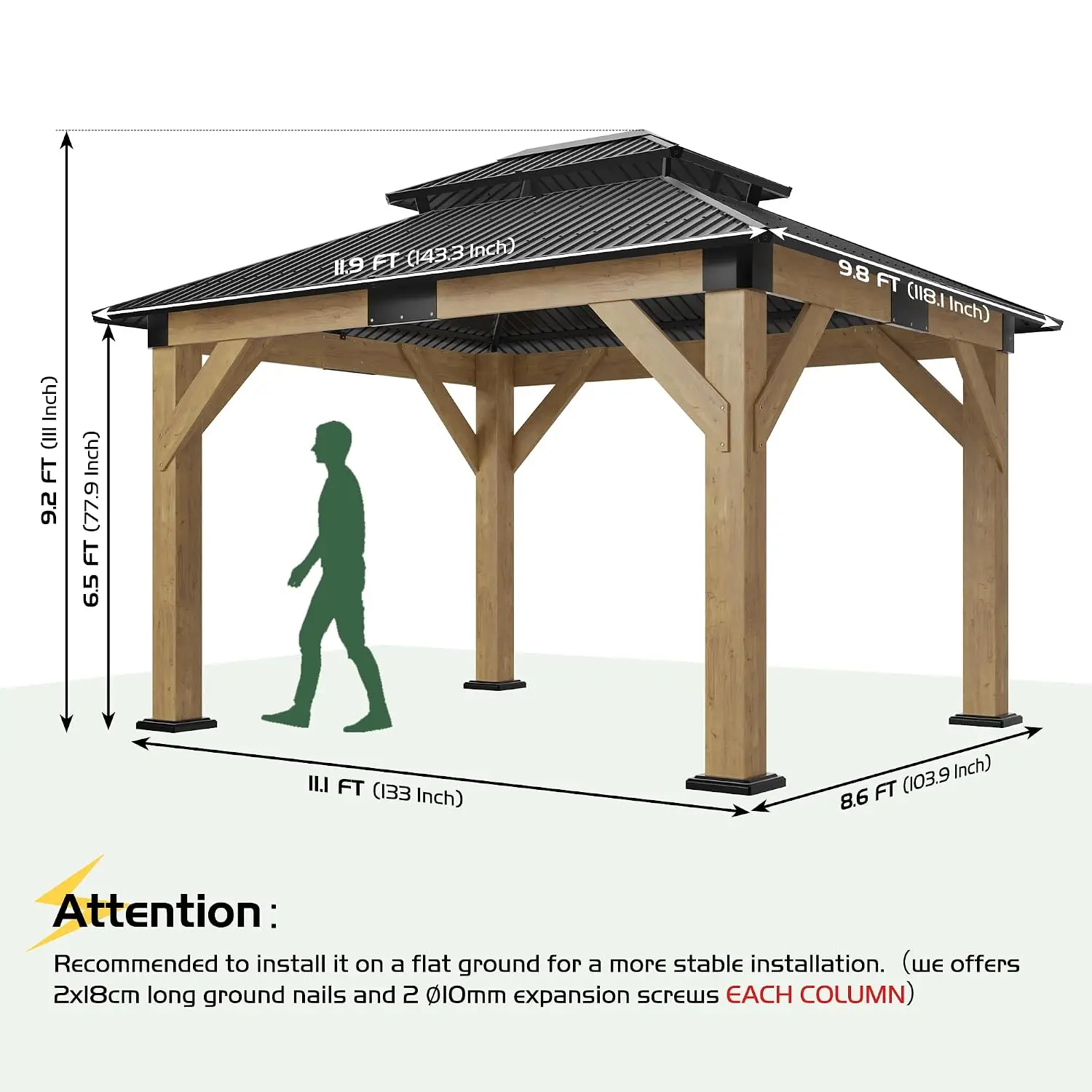 10x12 Hardtop Wood Gazebo 2