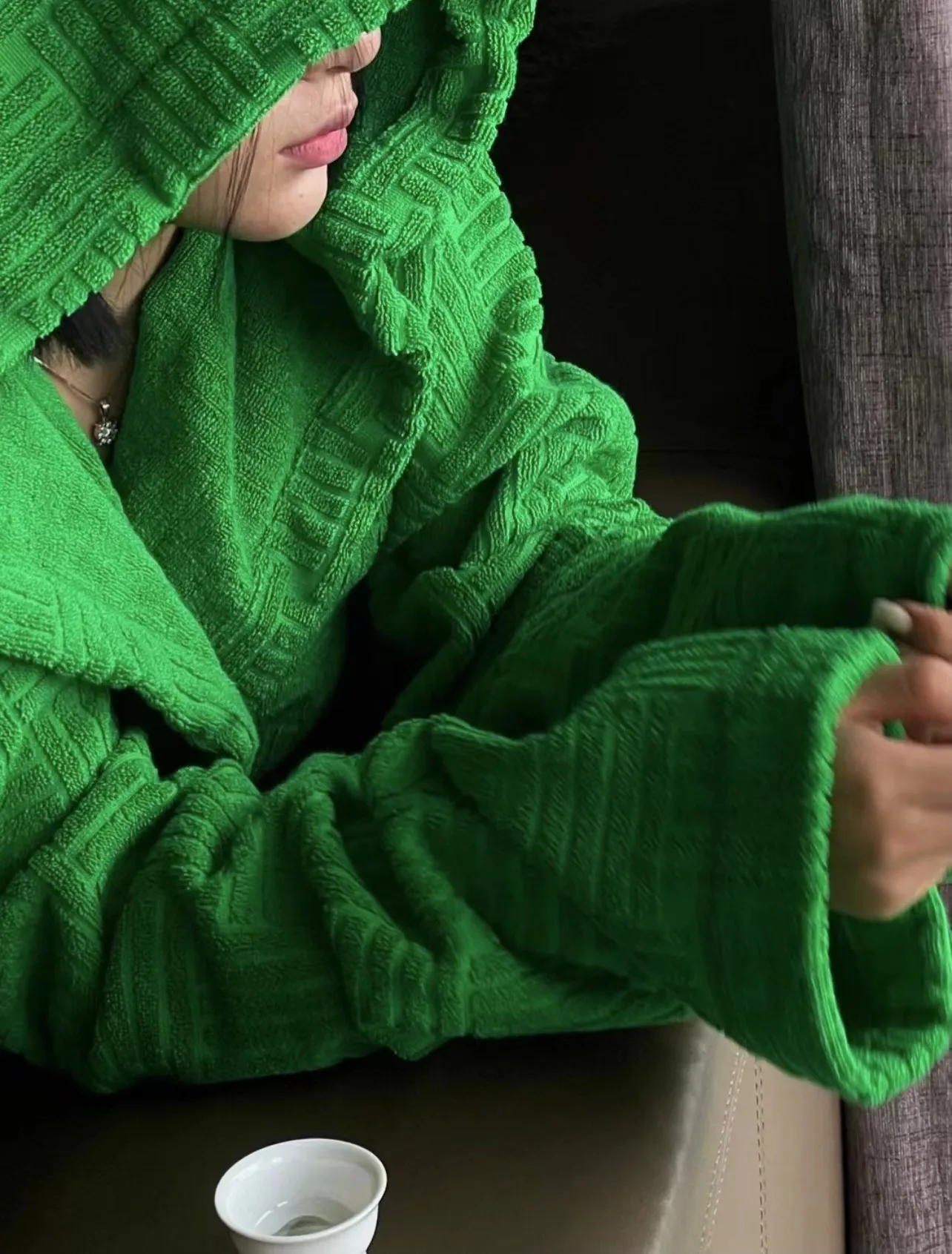 Jacquard bathrobe hooded towel