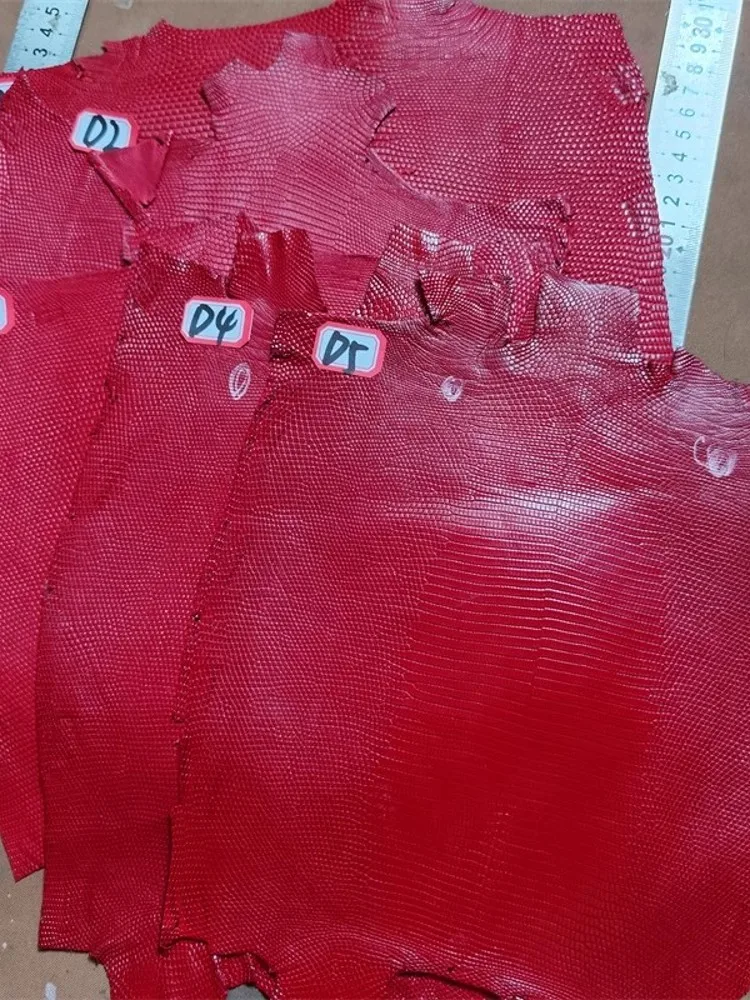 Red Lizard Skin Material DIY Accessory For Phone Case Wallet Genuine Leather Leathercraft Good Quality Piece Fabric